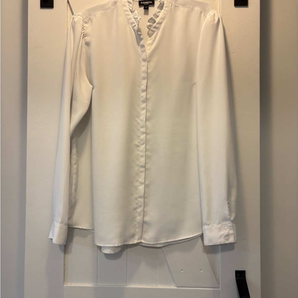 Express White Ruffled Blouse